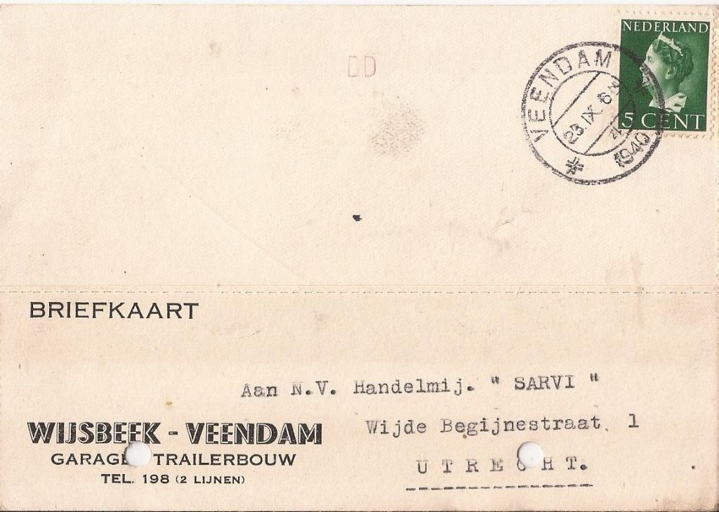 VEENDAM 1940 WIJSBEEK GARAGE TRAILERBOUW, Ophalen of Verzenden, 1940 tot 1960, Gelopen, Groningen
