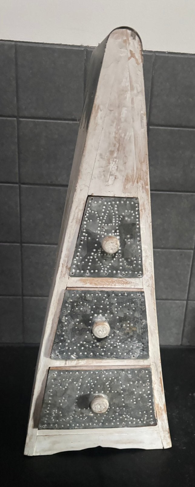 Vintage houten piramide ladekastje/sieradenkastje boho style, Huis en Inrichting, Ophalen of Verzenden, Gebruikt