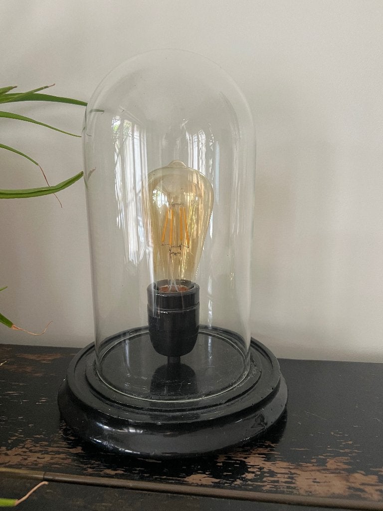 Industriële lamp oude stolp, Ophalen of Verzenden, Gebruikt, Glas, Met stekker
