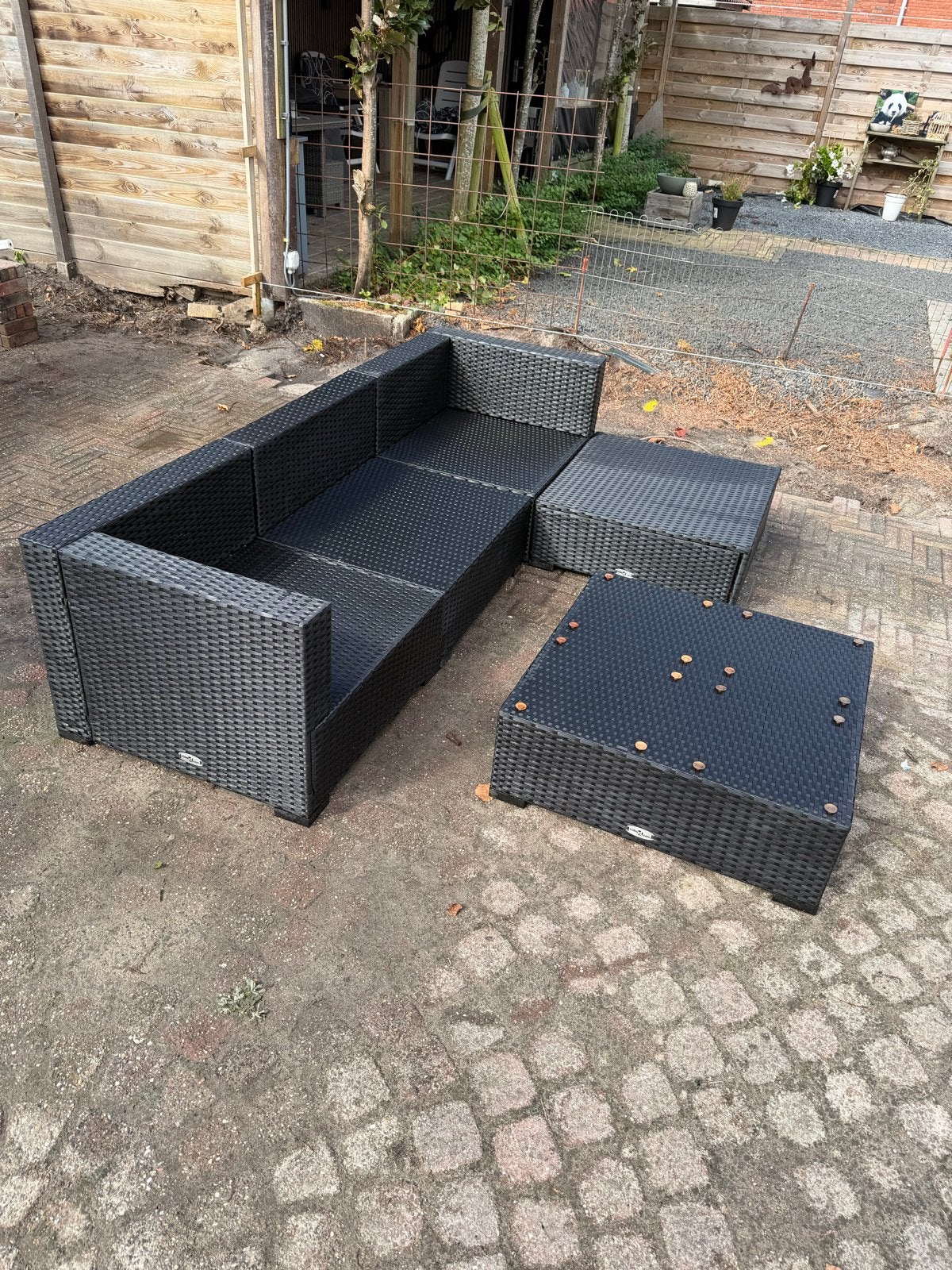 Zwarte Tuinbank gebruikt- Zonder Kussens 207x135 cm, Ophalen, Gebruikt, Wicker
