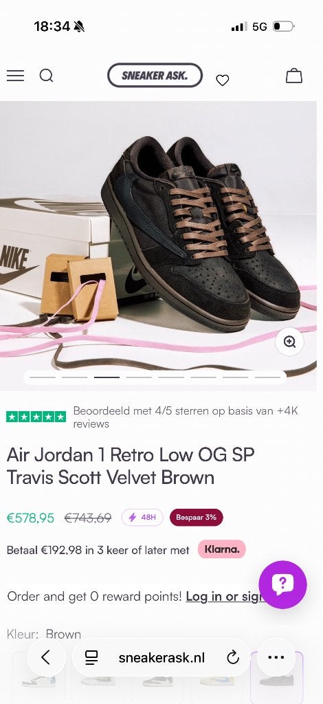 Air Jordan 1 Retro Low OG SP Travis Scott Velvet Brown, Kleding | Dames, Schoenen, Bruin, Nieuw, Ophalen of Verzenden, Sneakers of Gympen