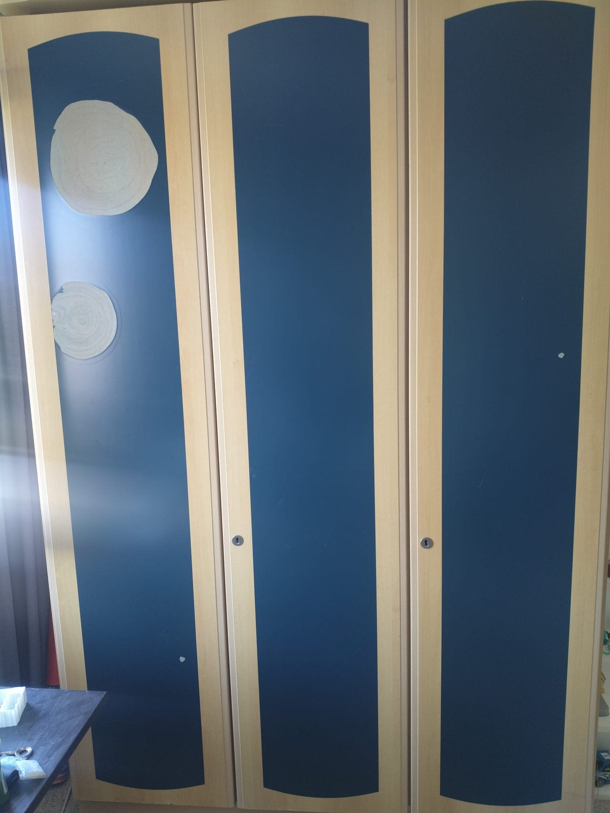 Kleding kast, beuken print/blauw, Ophalen, Gebruikt, 100 tot 150 cm, 150 tot 200 cm