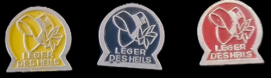 Leger des Heils trio spelden, Verzamelen, Verzenden, Zo goed als nieuw, Overige onderwerpen, Speldje of Pin