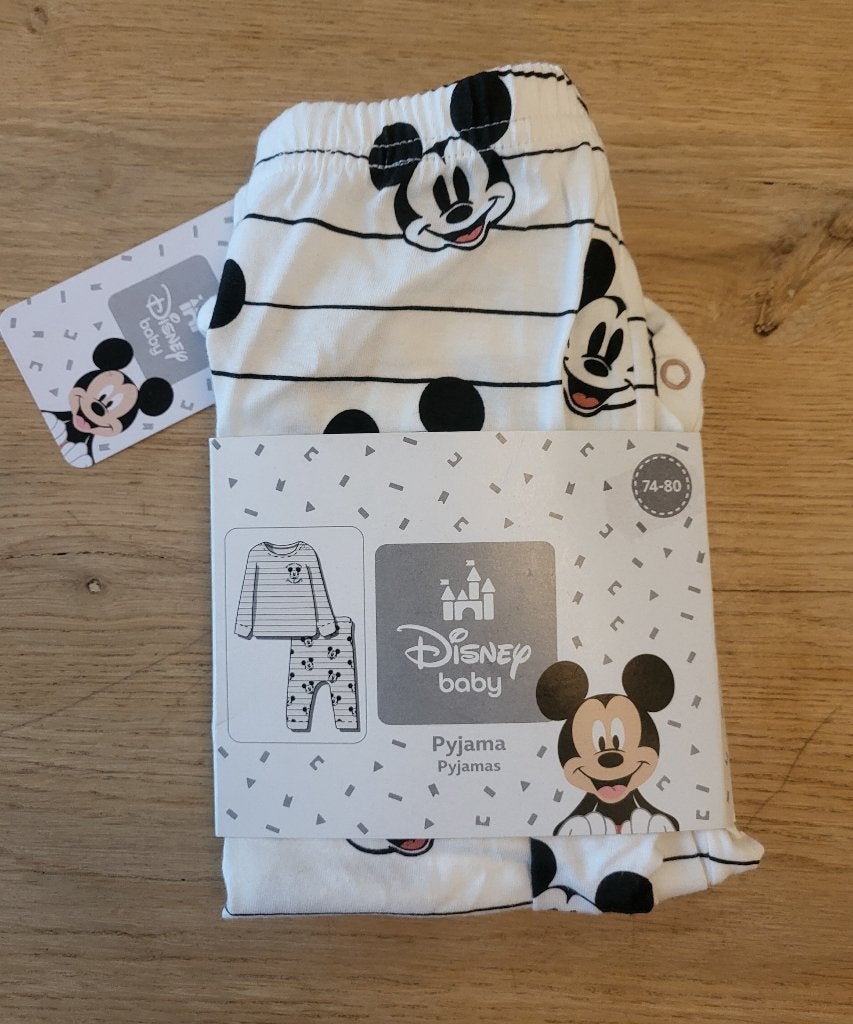Nieuw! Disney pyjama, Mickey Mouse, zwart, wit, maat 74/80, Nacht- of Onderkleding, Jongetje of Meisje, Nieuw, Ophalen of Verzenden