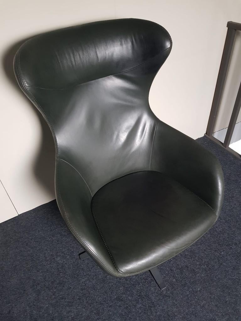 Leren Fauteuil draaistoel Donkergroen, Huis en Inrichting, Fauteuils, Ophalen, Gebruikt, Minder dan 75 cm, Leer