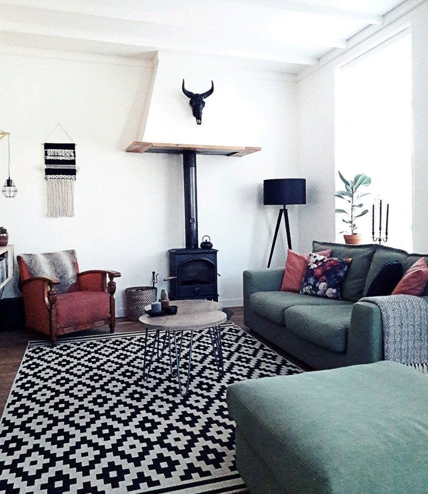 groot vloerkleed 290 x 200 cm grafische print, Huizen en Kamers