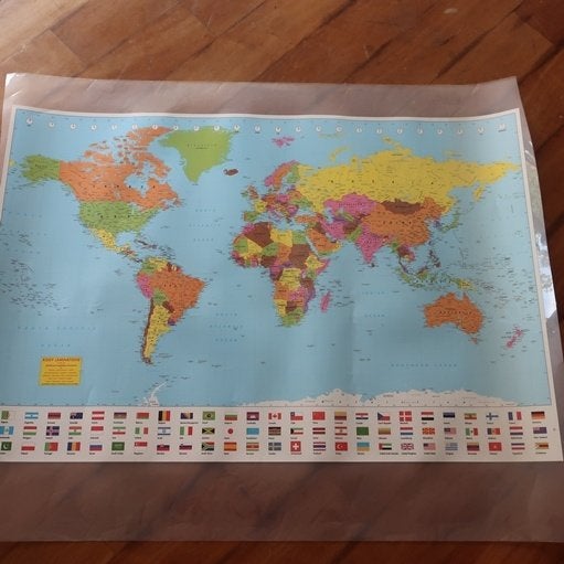 Wereldkaart 119 cm x 80 cm geplastificeerd zeer goede staat, 80 cm, Decoratieobject, Zo goed als nieuw, 119 cm