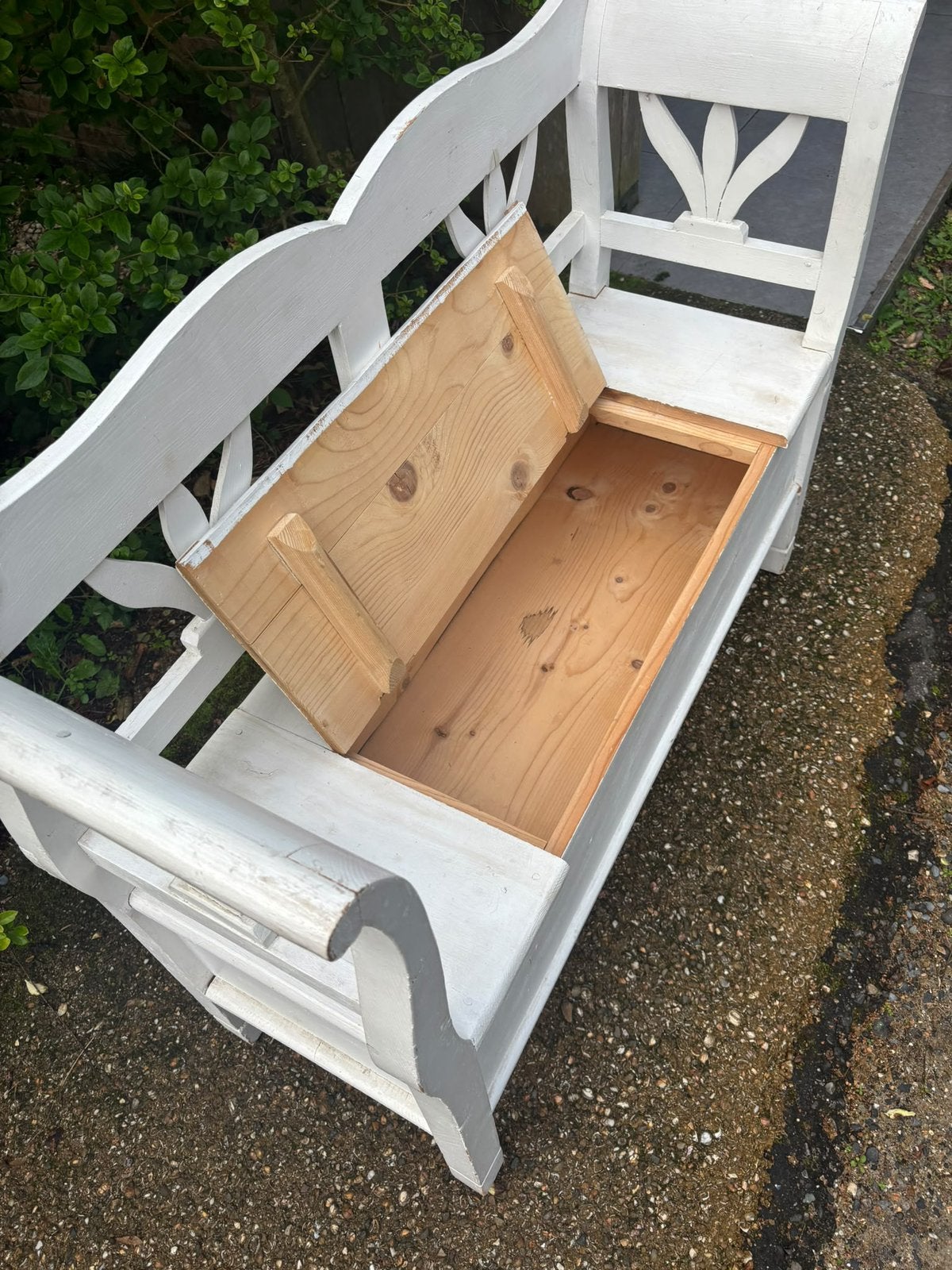 Landelijk wit houten klepbankje met opbergruimte – 120 cm, Ophalen, Gebruikt