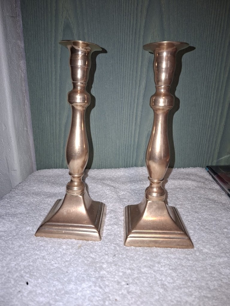 2 oude Vlaamse koperen kandelaars, begin 1900, Ophalen of Verzenden