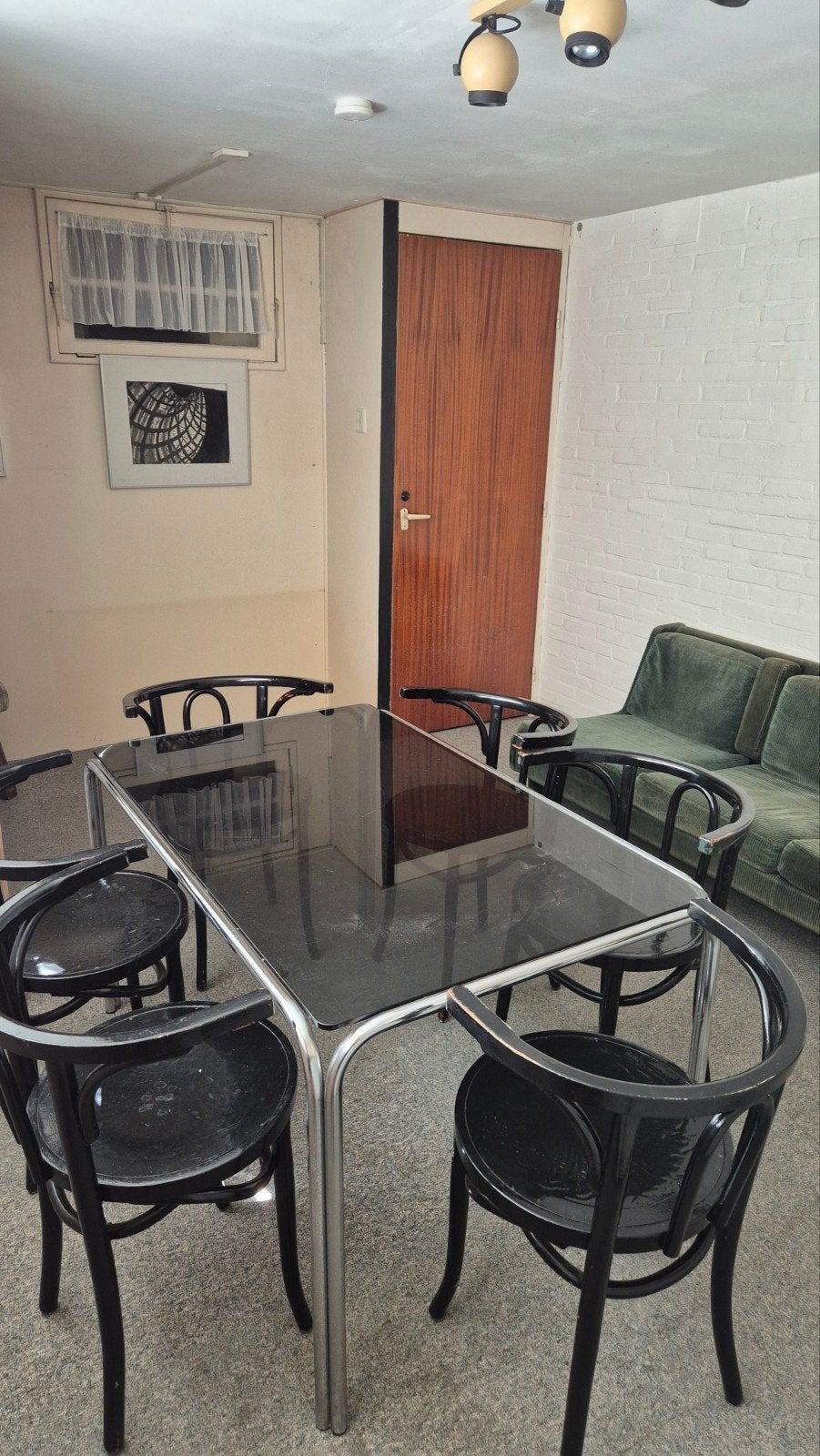 Set van 6 originele vintage Luterma houten stoelen (+tafel), Ophalen, Gebruikt, Zwart, Vintage, Thonet, Industrieel