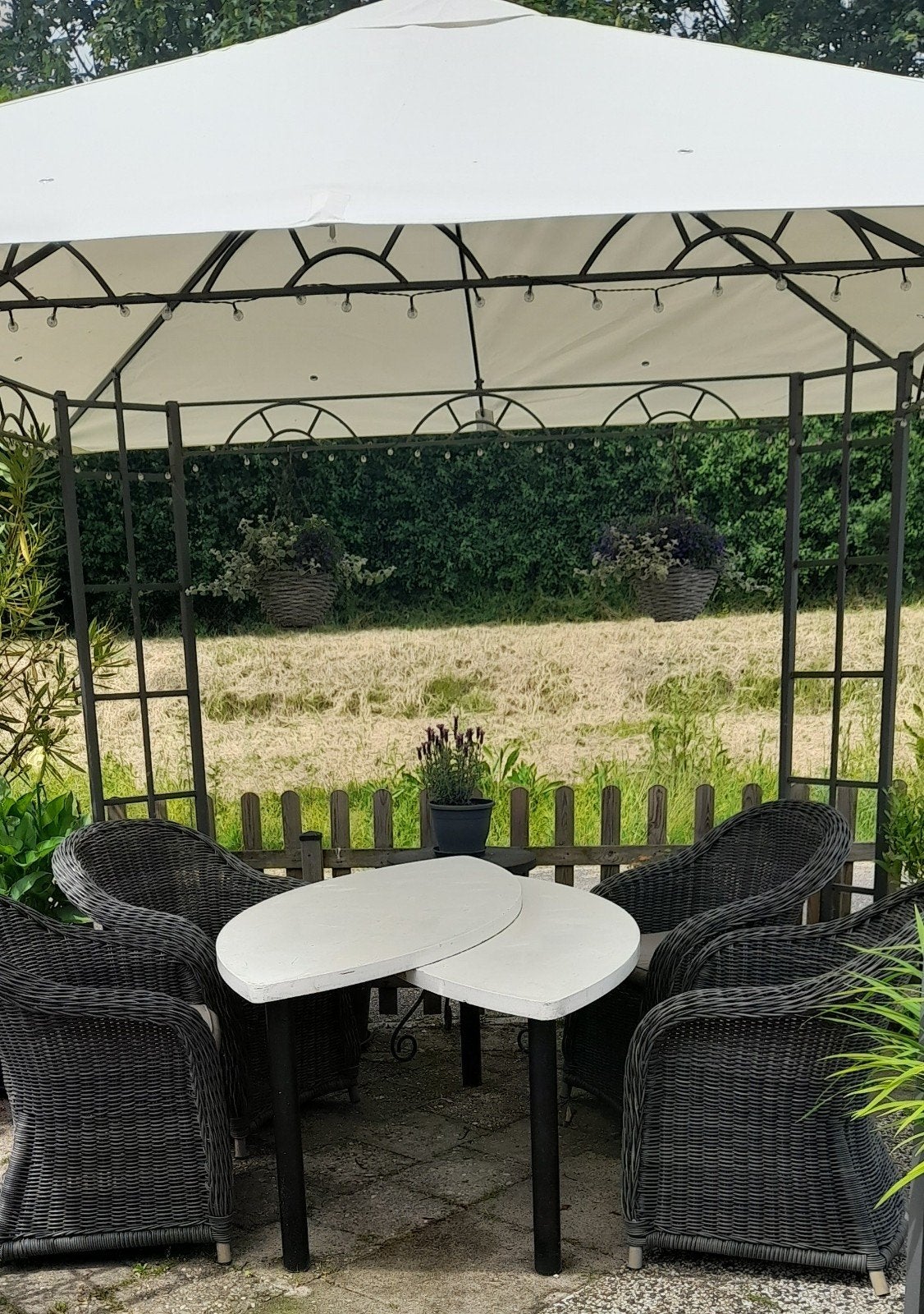 Mooi tuinset Applebee met gratis héél aparte tuintafel, Ophalen, 4 zitplaatsen, Zo goed als nieuw, Wicker