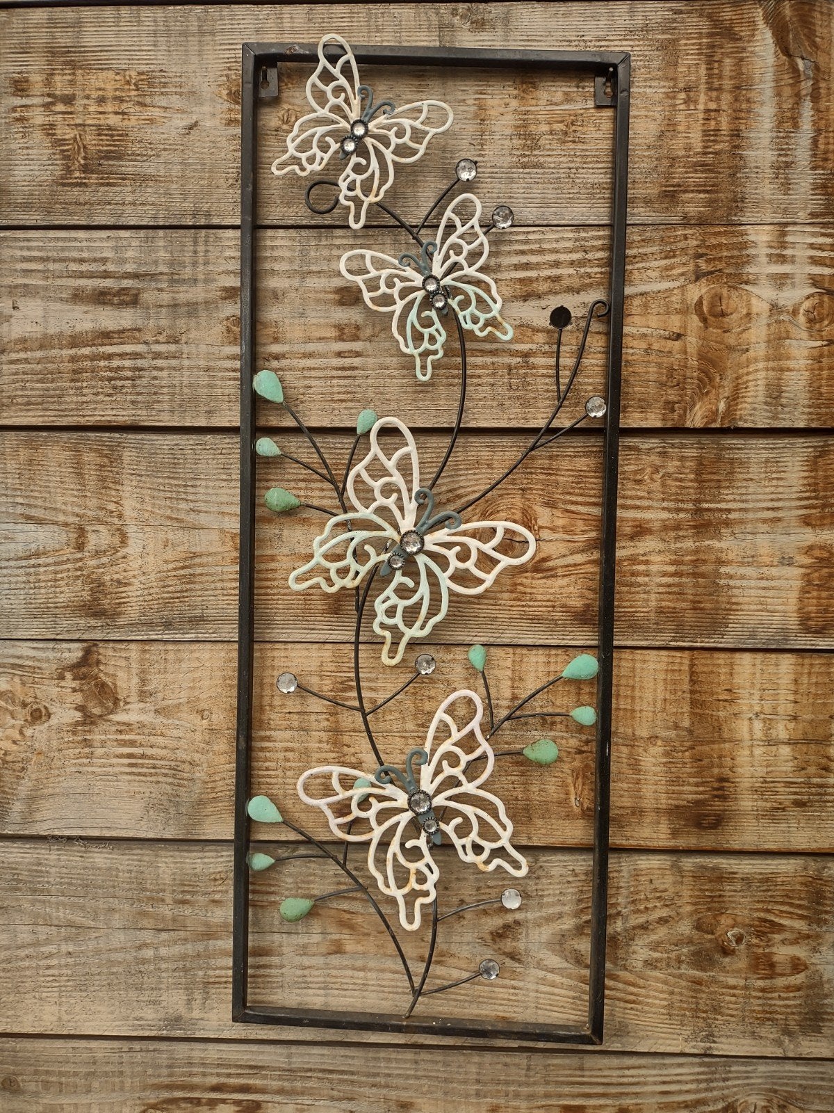 Metalen wanddecoratie met vlinders en kristallen, Ophalen, Metaal, Wandsculptuur, Gebruikt