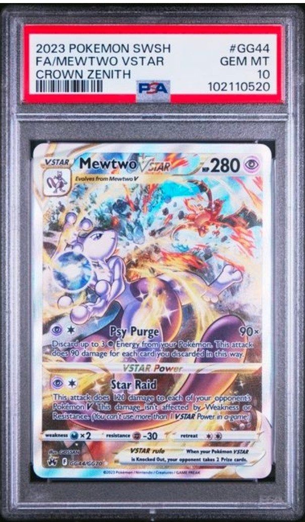 Mewtwo VSTAR #GG44 PSA 10 Gem Mint - Crown Zenith, Ophalen of Verzenden, Zo goed als nieuw, Losse kaart