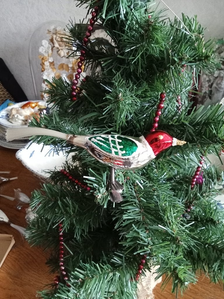 eer mooi oudere glazen vogeltje op clip groter model gesui, Diversen, Kerst, Ophalen of Verzenden, Gebruikt