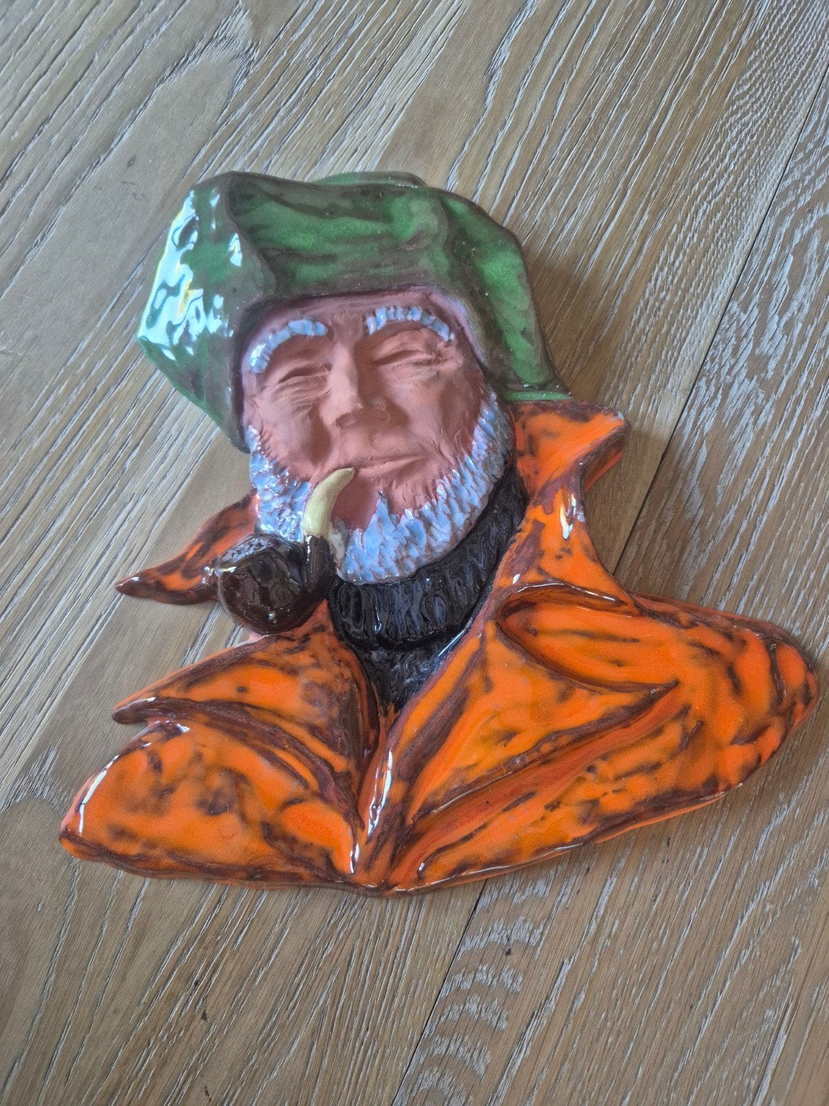 jaren 70 keramiek man met pijp wandbeeld, Antiek en Kunst, Ophalen of Verzenden