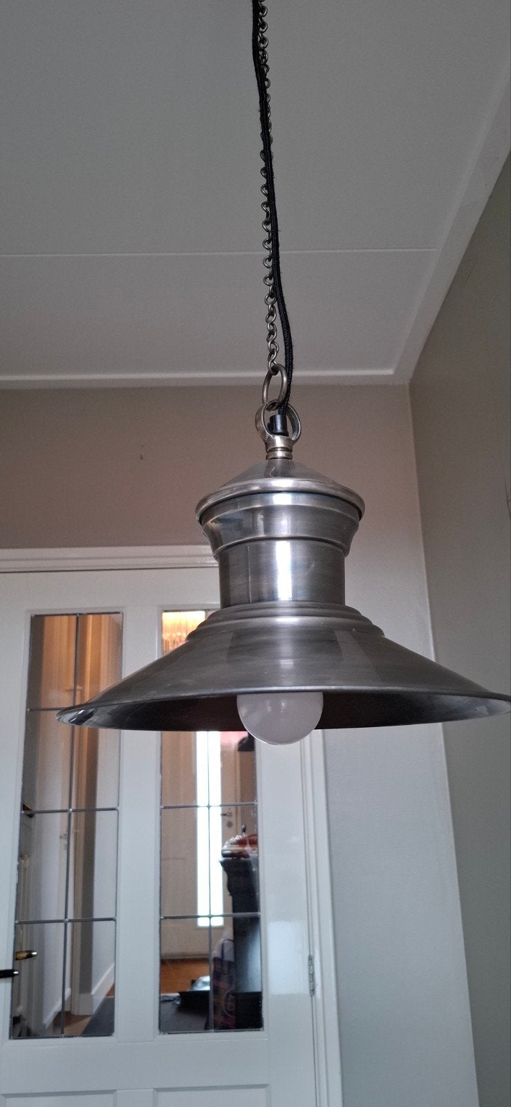 Mooie geborstelde metalen hanglamp - Huis en Hof, Ophalen of Verzenden, Zo goed als nieuw, Metaal