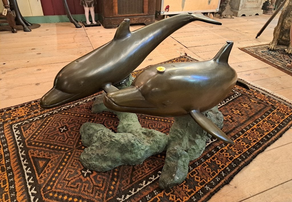 Bronzen dolfijnen salontafel origineel Nederlands top design, Ophalen