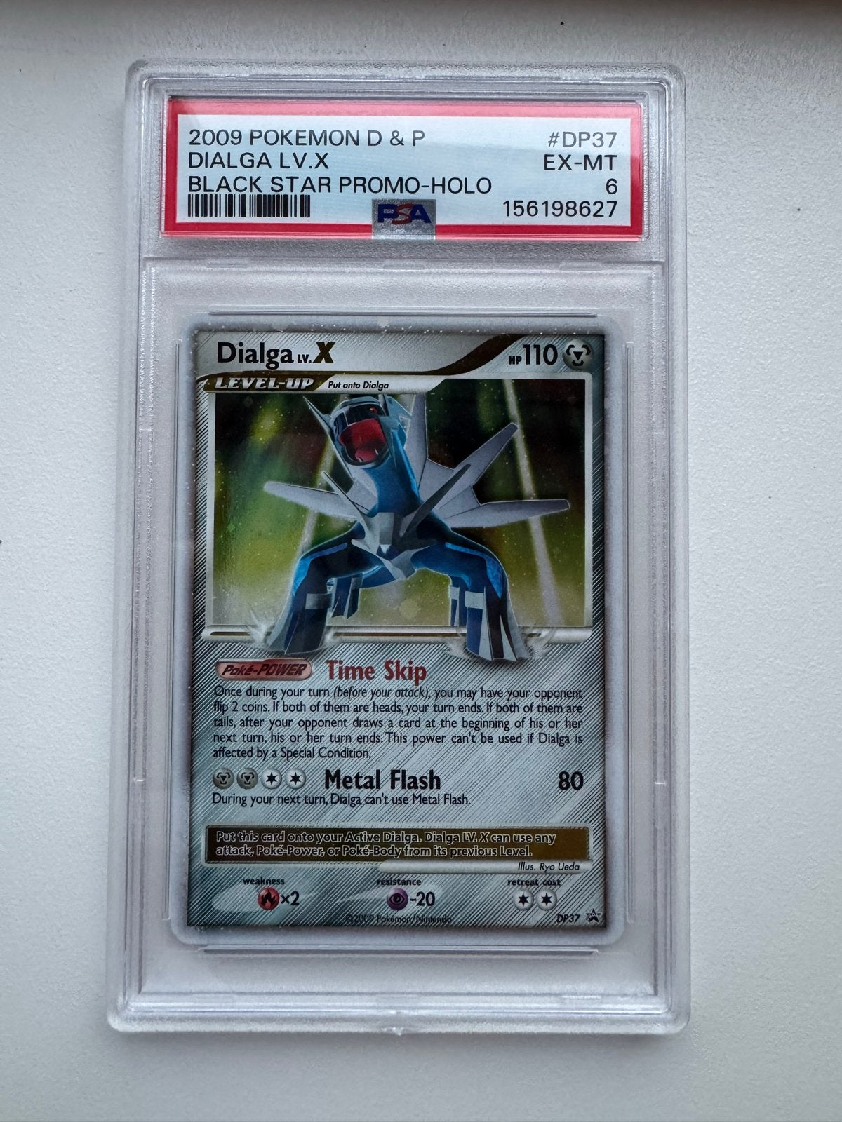 PSA 6 Dialga LV.X DP37 Black Star Promo Holo Pokémon Kaart, Ophalen of Verzenden, Gebruikt, Losse kaart, Foil