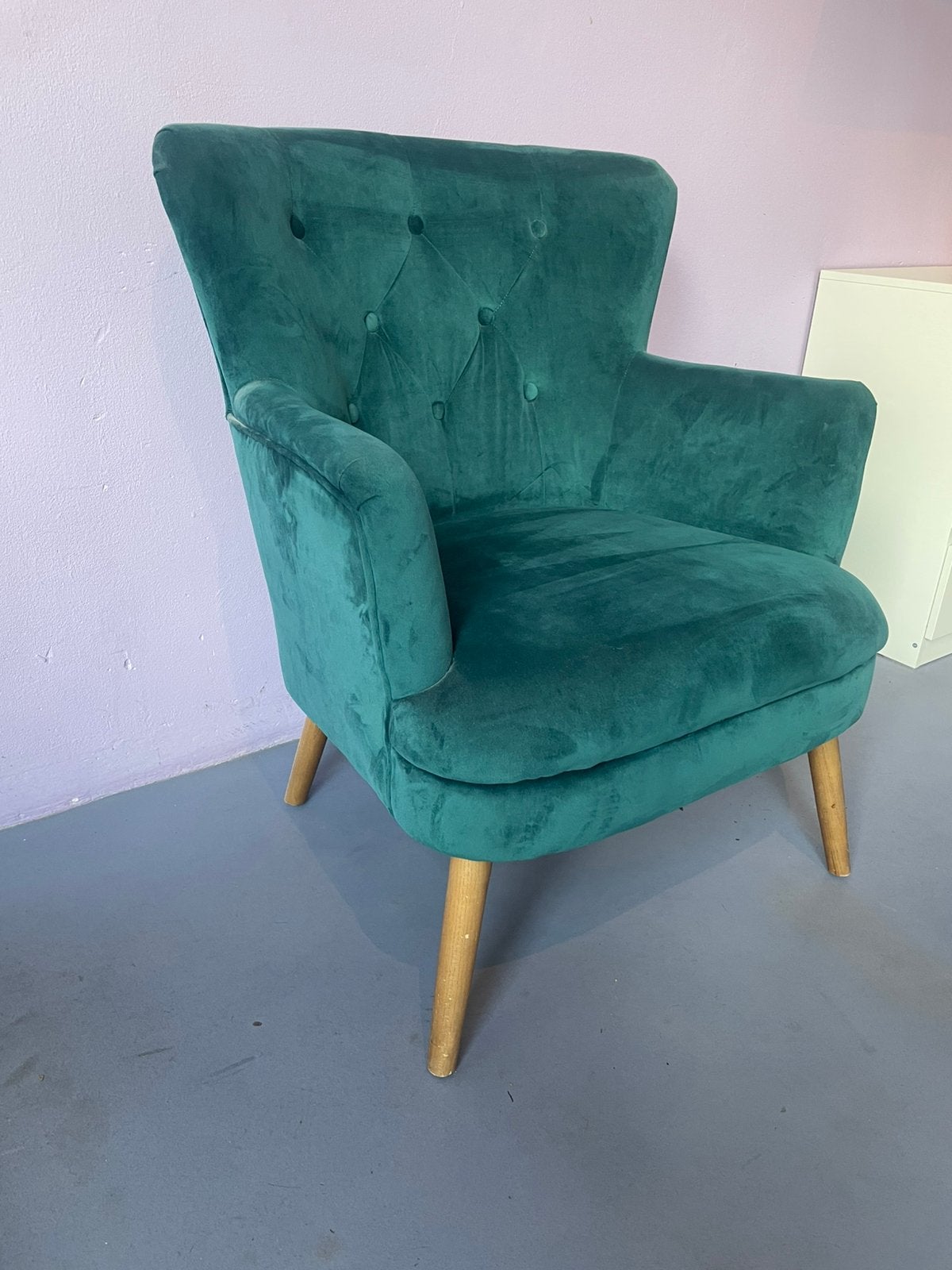 2 x fauteuils velours groen, Ophalen, Gebruikt, Minder dan 75 cm, Stof