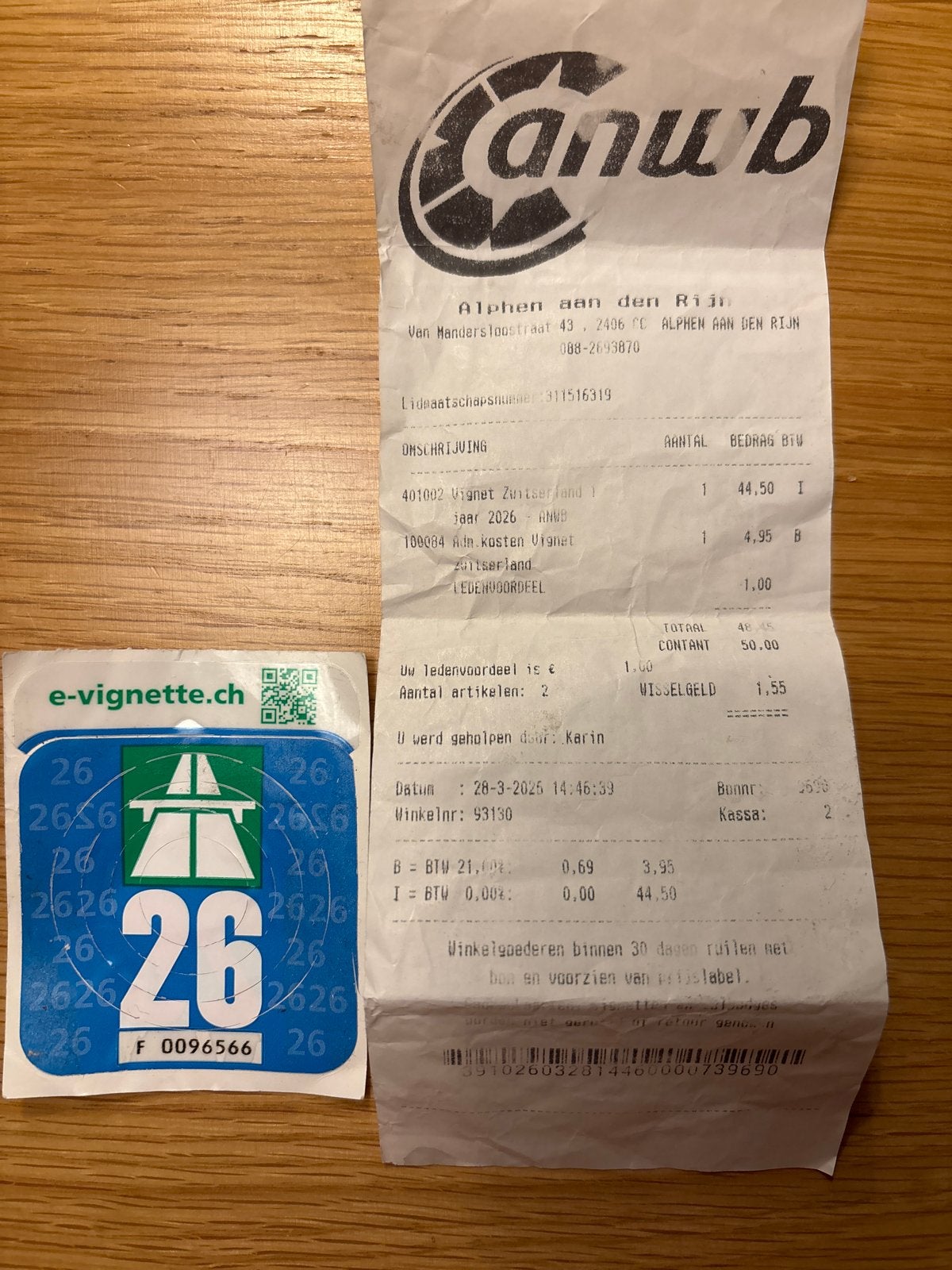 Zwitsers Autobahnvignet 2026 - ANWB aankoopbewijs, Ophalen of Verzenden, Gebruikt