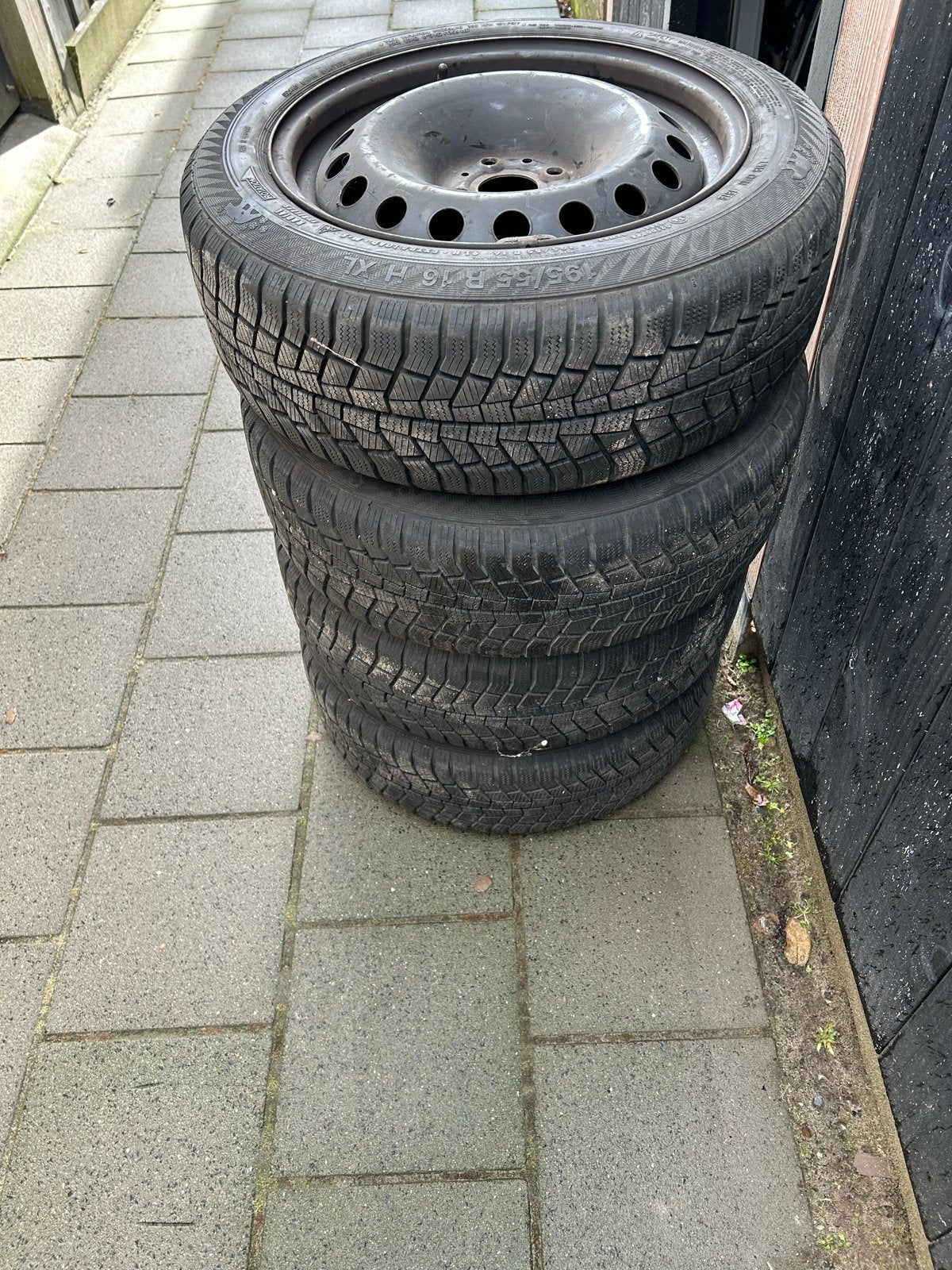 195/55 R16 H XL Winterbanden op stalen velgen, Ophalen, Gebruikt, 16 inch, Banden en Velgen