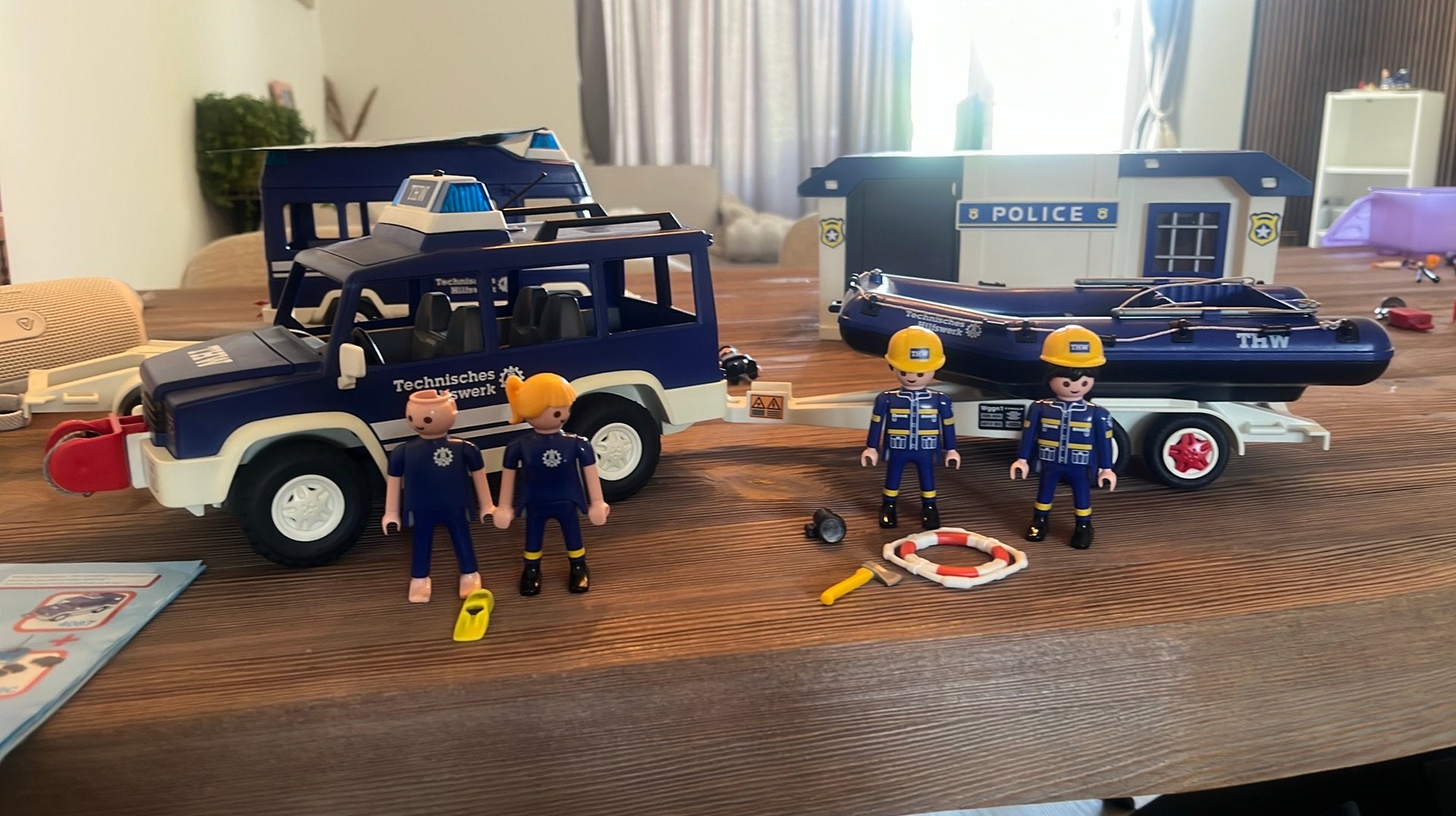 Playmobil 4087 en 3670 Politie terreinw. + aanhanger+ boot, Ophalen, Zo goed als nieuw