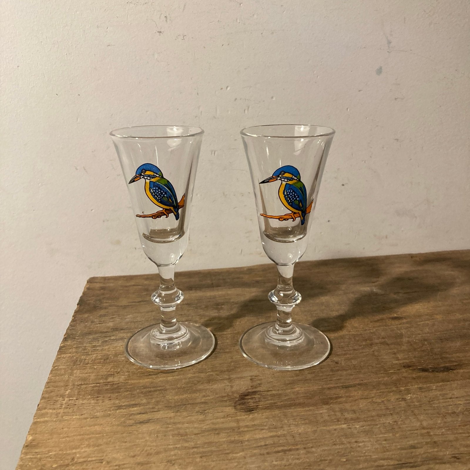 Vintage Franse likeurglaasjes met ijsvogel (jaren 60/70), Antiek en Kunst, Ophalen of Verzenden