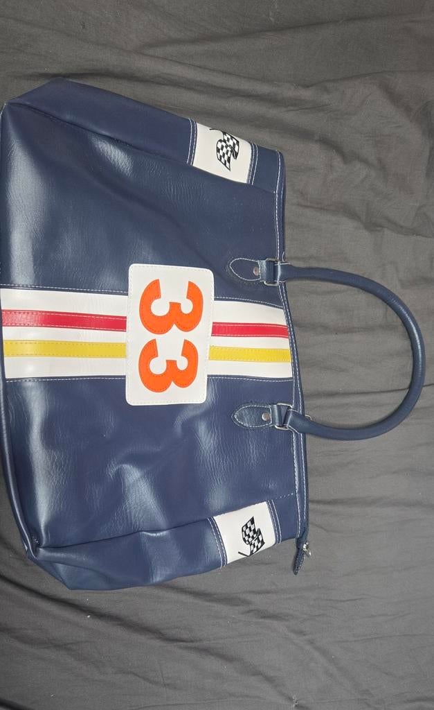 Vintage look Tas met Race-thema, Ophalen of Verzenden, Gebruikt, Blauw, Handtas