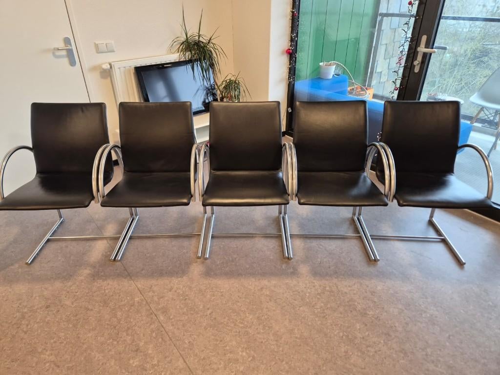 5x Metaform Cirkel Eetkamerstoelen, Ophalen, Gebruikt, Zwart, Vintage design, postmodern jaren 80
