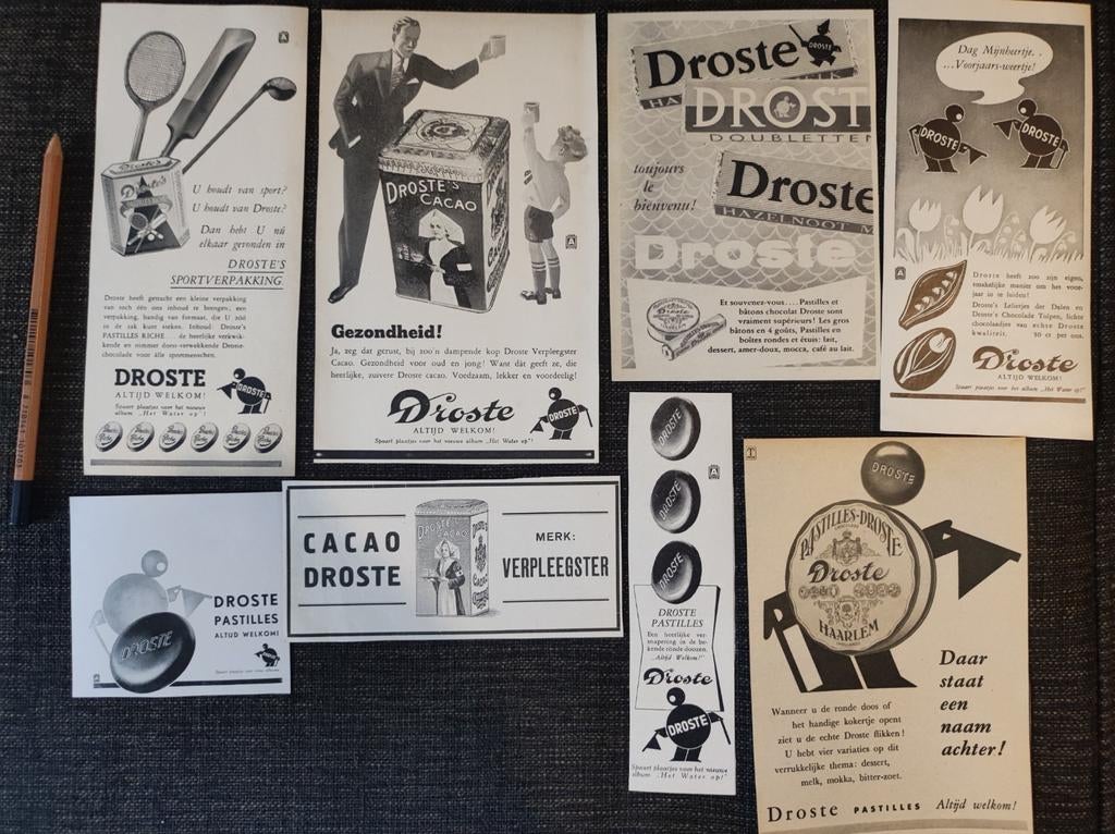 Droste advertenties jaren 20 - 60, Ophalen of Verzenden, Gebruikt, Overige typen