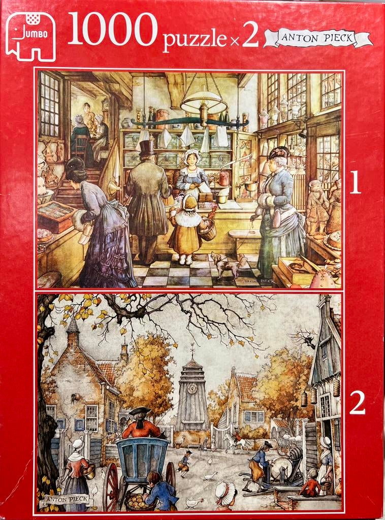Anton Pieck”De bakkerij en Het Dorpsplein” 2 x 1000 stukjes, Ophalen of Verzenden, 500 t/m 1500 stukjes, Zo goed als nieuw