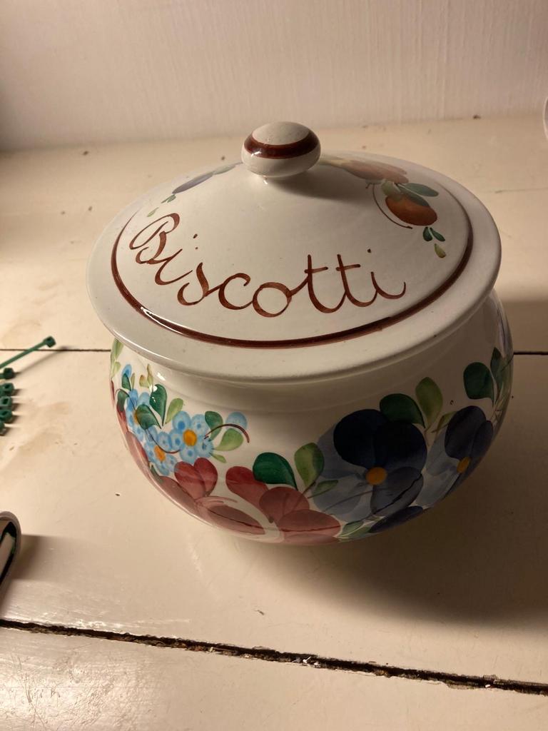 Biscotti Pot met Bloemen en Fruit, Ophalen of Verzenden, Gebruikt