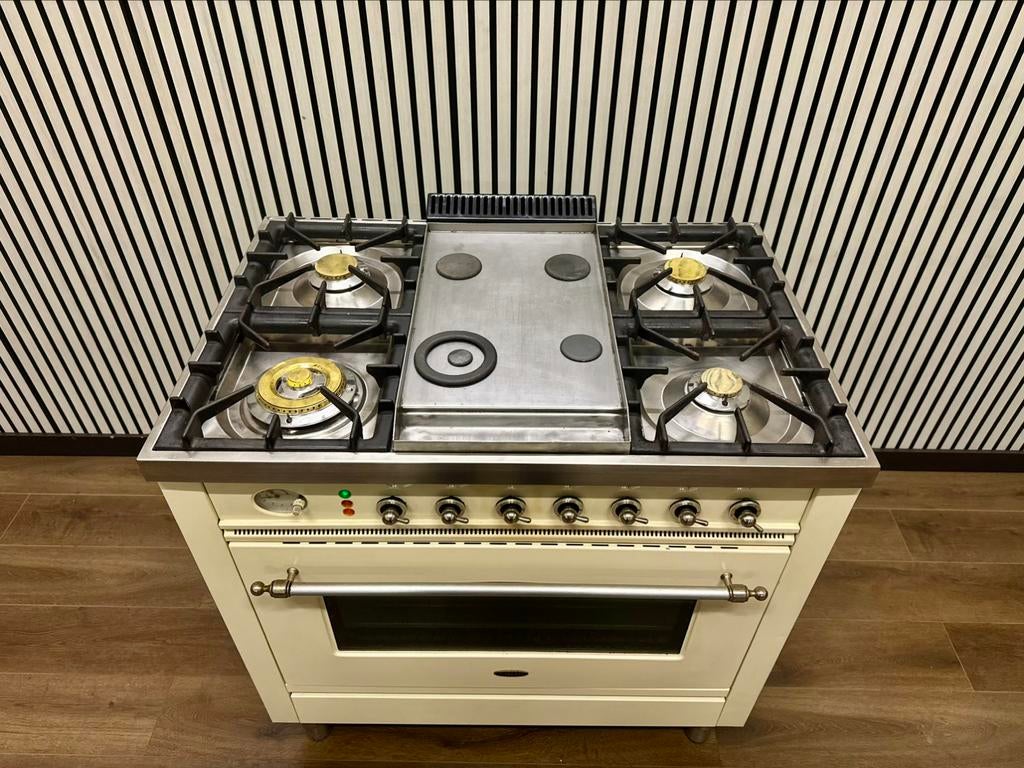 Luxe Nostalgische Boretti Fornuis creme met Frytop 90 cm, Fornello-esperta@outlook.com, Ophalen of Verzenden, Zo goed als nieuw