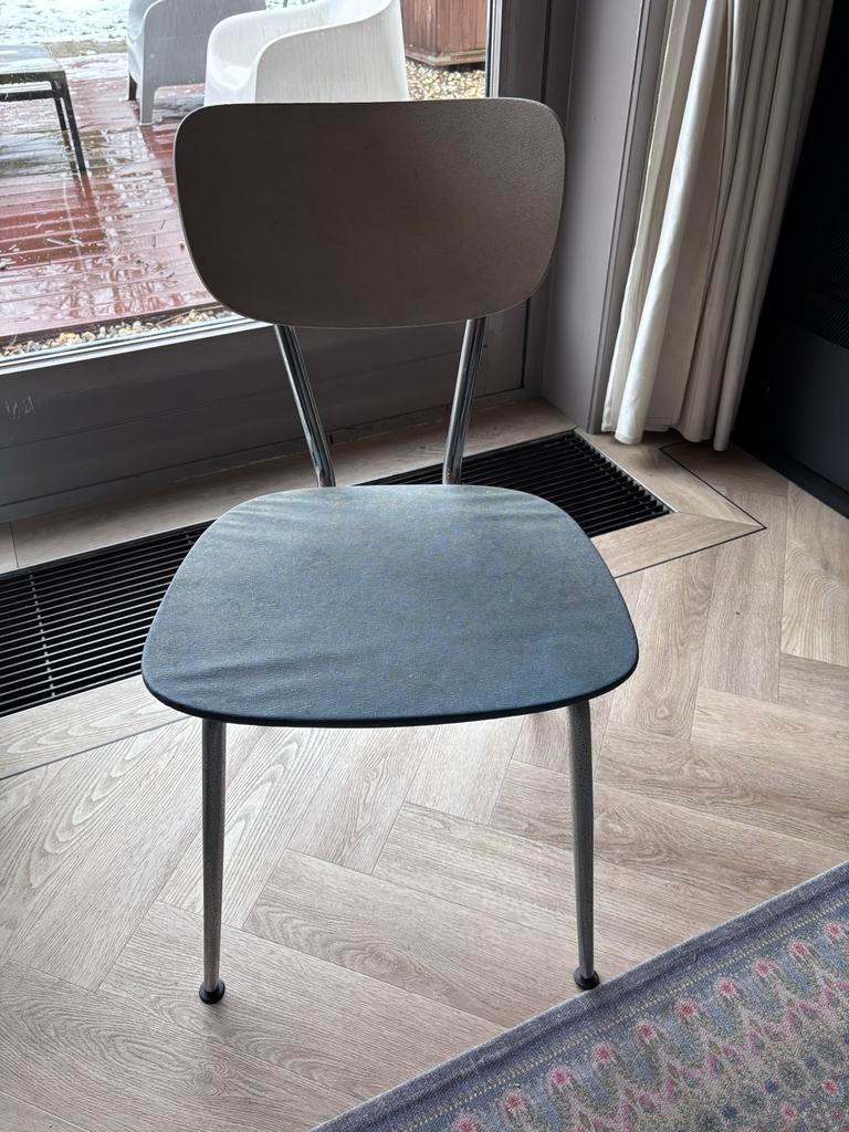 Vintage Formica Eetkamerstoel en bijzet tafel - Grijs/Blauw, Ophalen, Gebruikt, Metaal, Eén