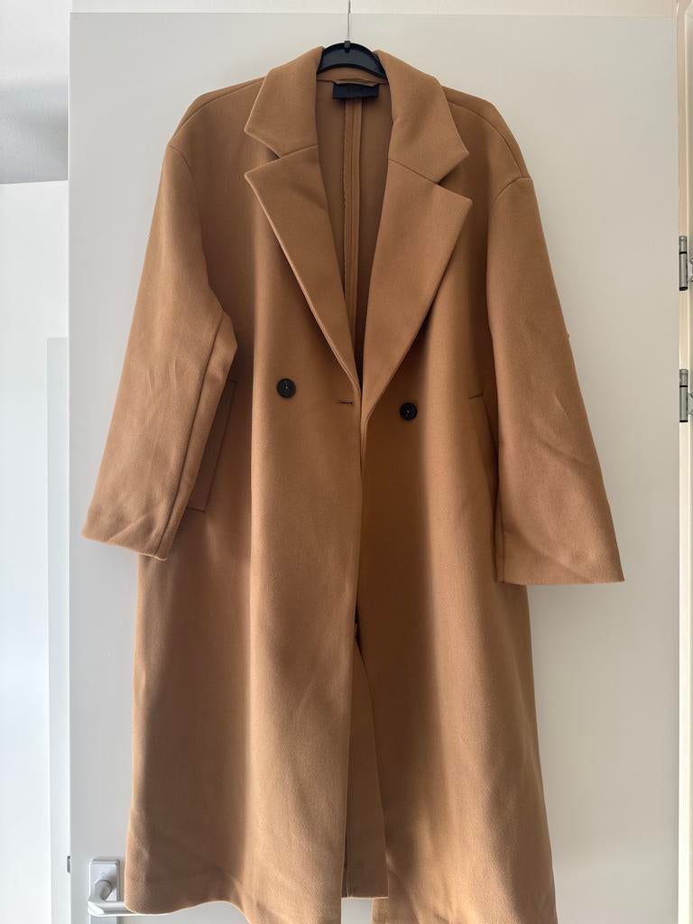 Mantel - Maat L lange jas caramel 1x gedragen, Kleding | Dames, Ophalen of Verzenden, Zo goed als nieuw, Maat 42/44 (L), Beige