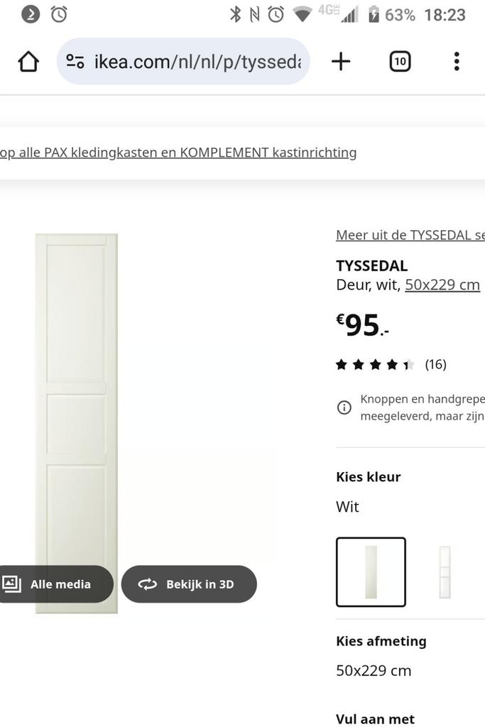 ZGAN Ikea Tyssedal deur 229cm nieuwprijs €95,-, Huis en Inrichting, Kasten | Kledingkasten, Ophalen, 50 tot 100 cm, Zo goed als nieuw
