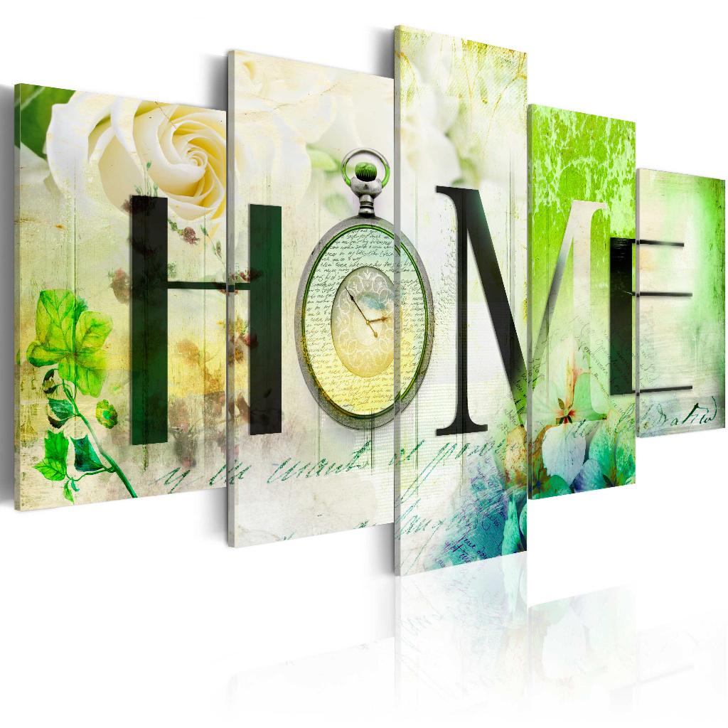 322 Groen Home 5 Luik Canvas Schilderij 200x100cm in 2 maten, Antiek en Kunst, Kunst | Schilderijen | Modern, Ophalen of Verzenden