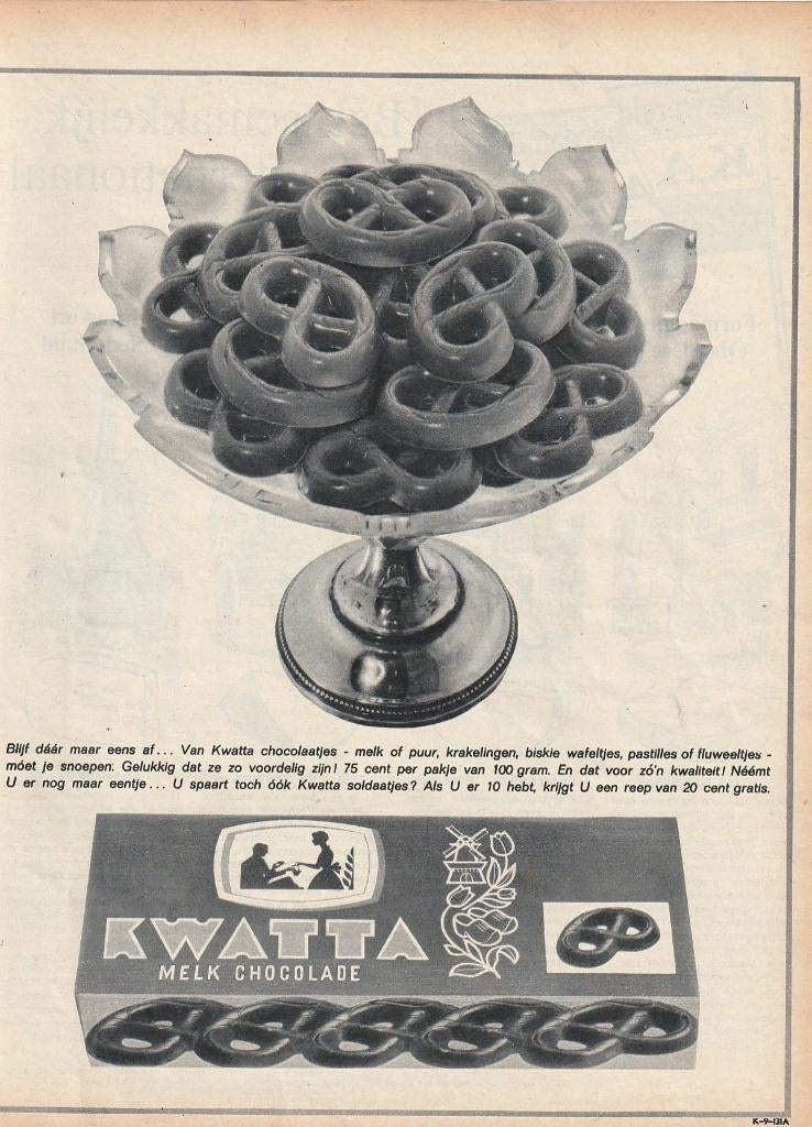 Retro reclame 1963 Kwatta chocolade krakelingen, Verzenden, Overige typen