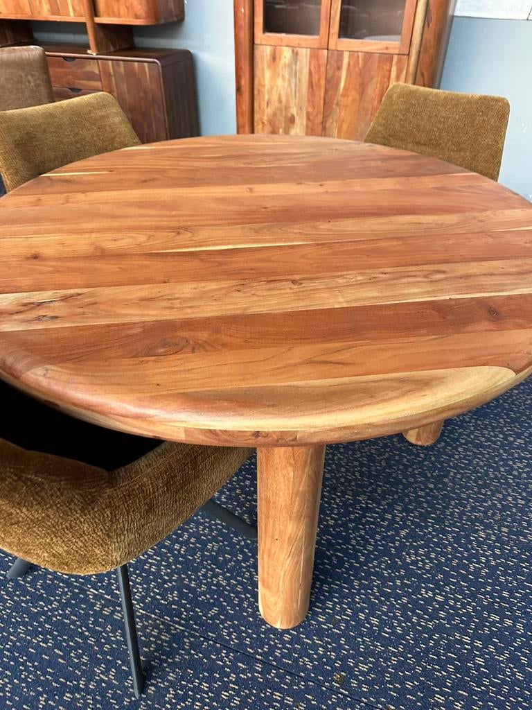 Eettafel Rond Ø130cm – Massief Hout Naturel, Huis en Inrichting, Rond, Nieuw, Ophalen of Verzenden, Vier personen