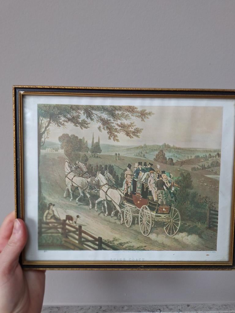 Prent in lijst paarden koets, Antiek en Kunst, Ophalen of Verzenden