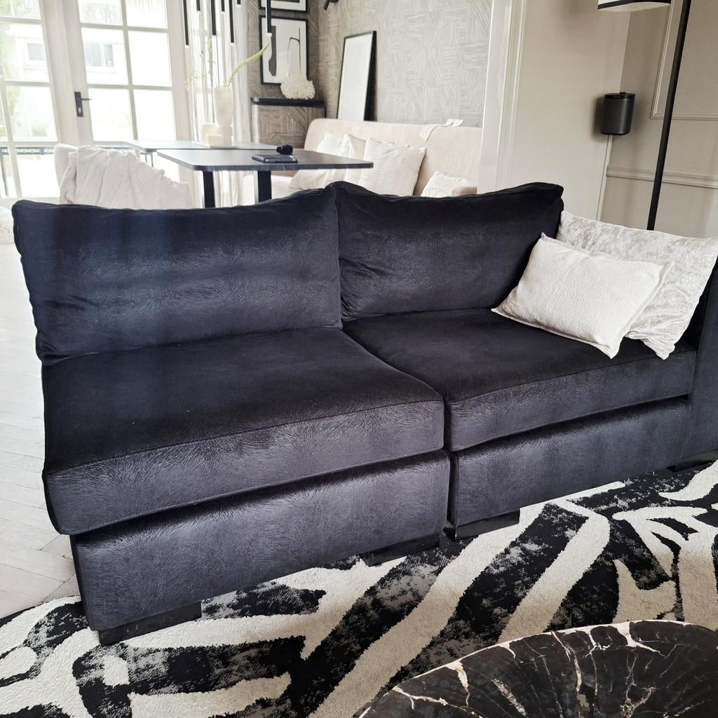Zwarte velvet 'veren' look bank type Mercer, Ophalen, 150 tot 200 cm, Tweepersoons, 75 tot 100 cm