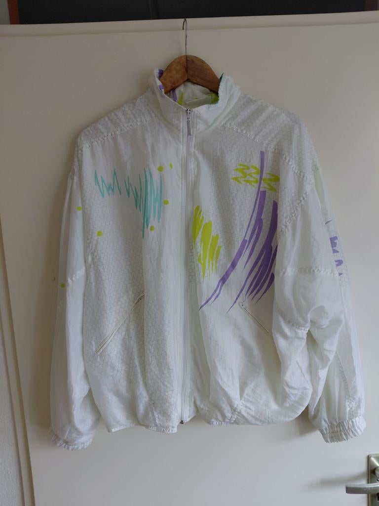 Vintage adidas windbreaker jas 80/90s  maat l rare, Adidas, Wit, Maat 42/44 (L), Ophalen of Verzenden