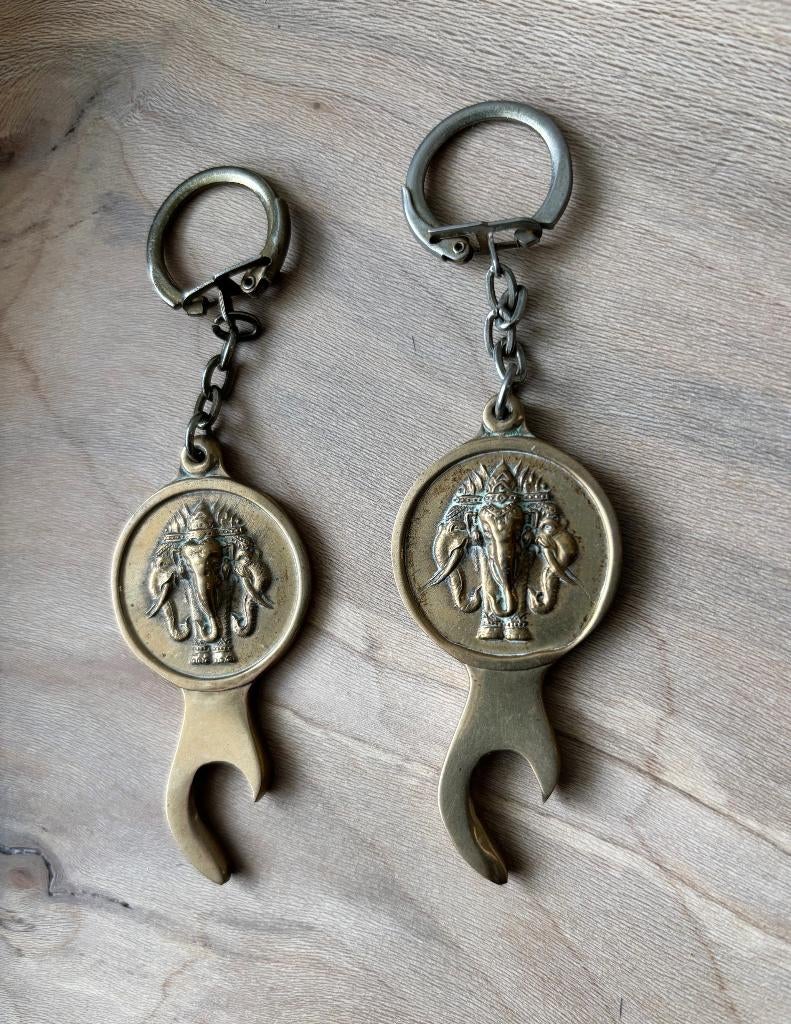 Vintage Sleutelhanger Fles Opener Koper Olifant Airavata, Ophalen of Verzenden