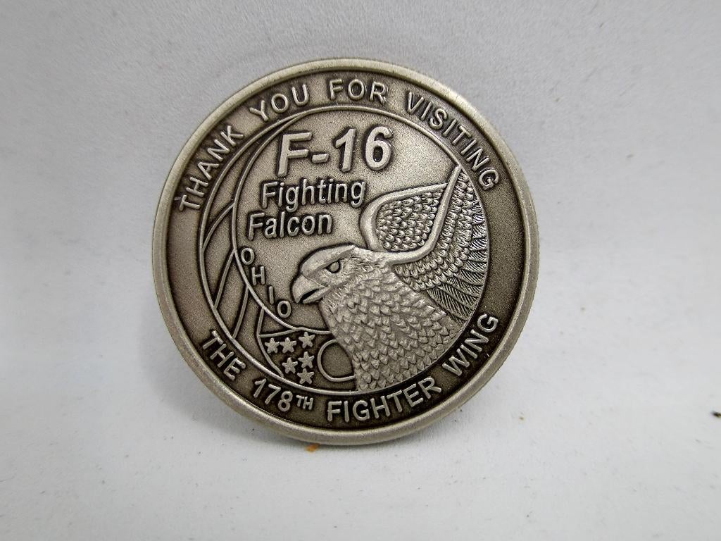 US Air Force F-16 Challenge Coin 178th Fighter Wing, Verzenden, Luchtmacht, Amerika, Lintje, Medaille of Wings