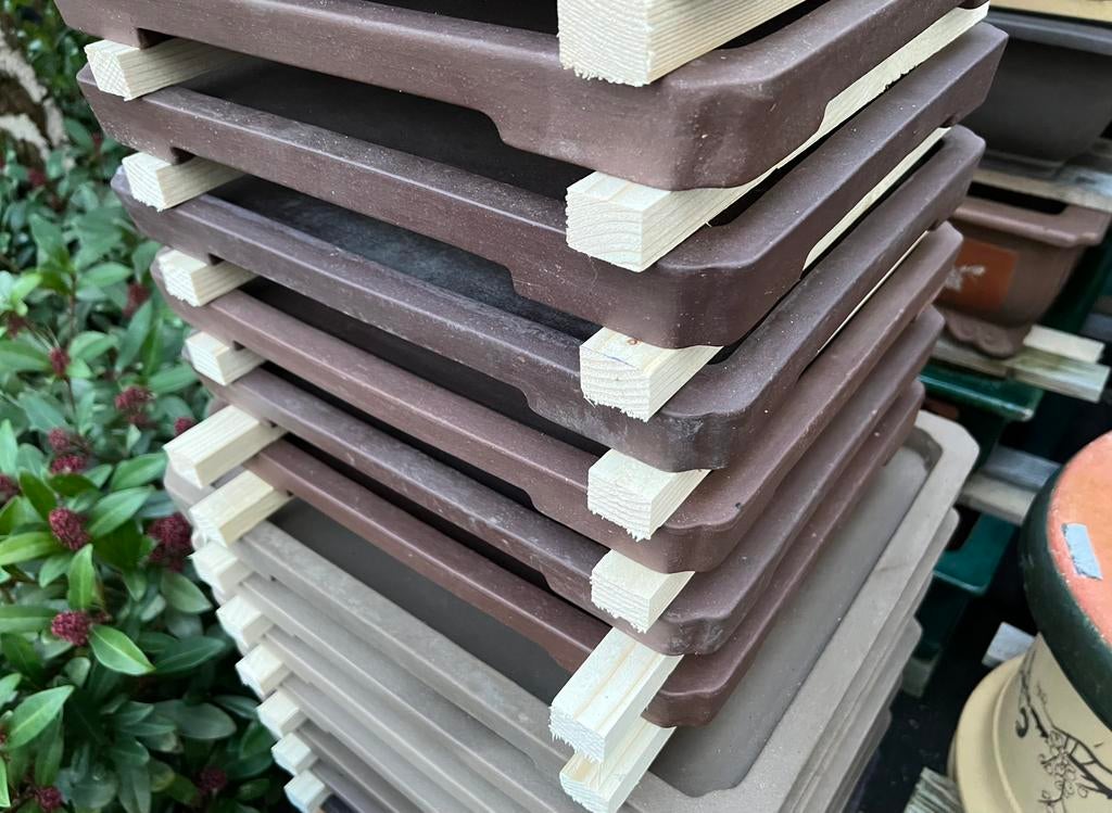 Bonsai onderzetters/schalen bruin ongeglazuurd Yixing div., Tuin en Terras, Bloempotten, Nieuw, Aardewerk, Minder dan 40 cm, Minder dan 25 cm