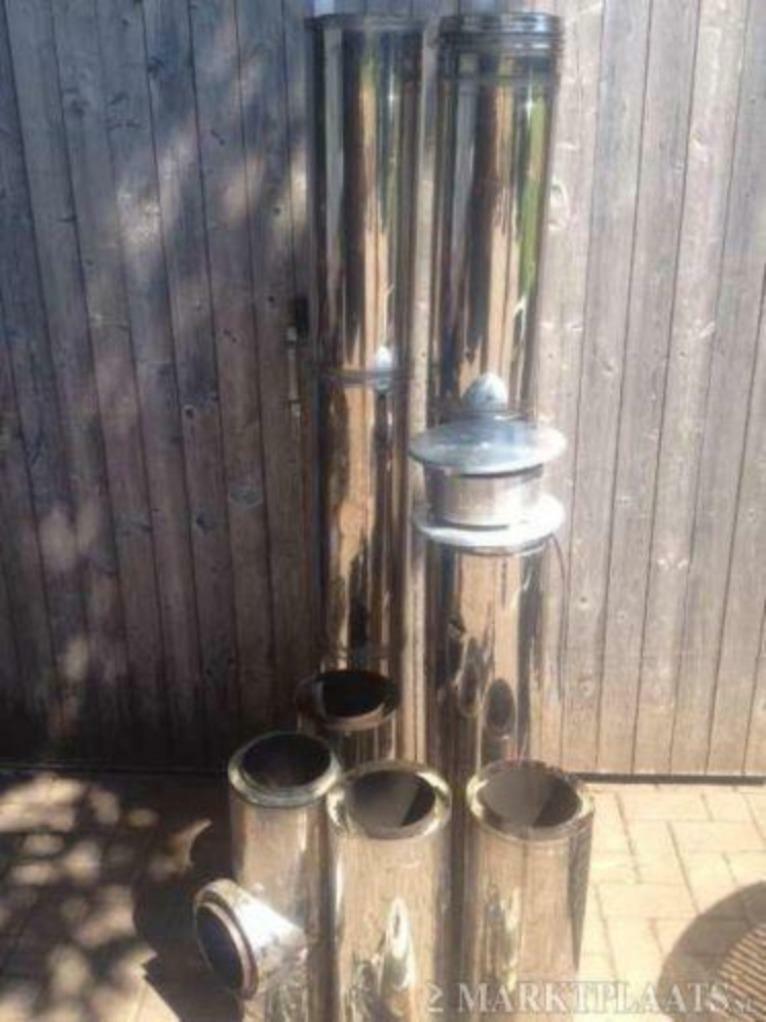 Te koop zgan 7 m dubbelwandige kachelpijpen diam 15 cm, Gebruikt