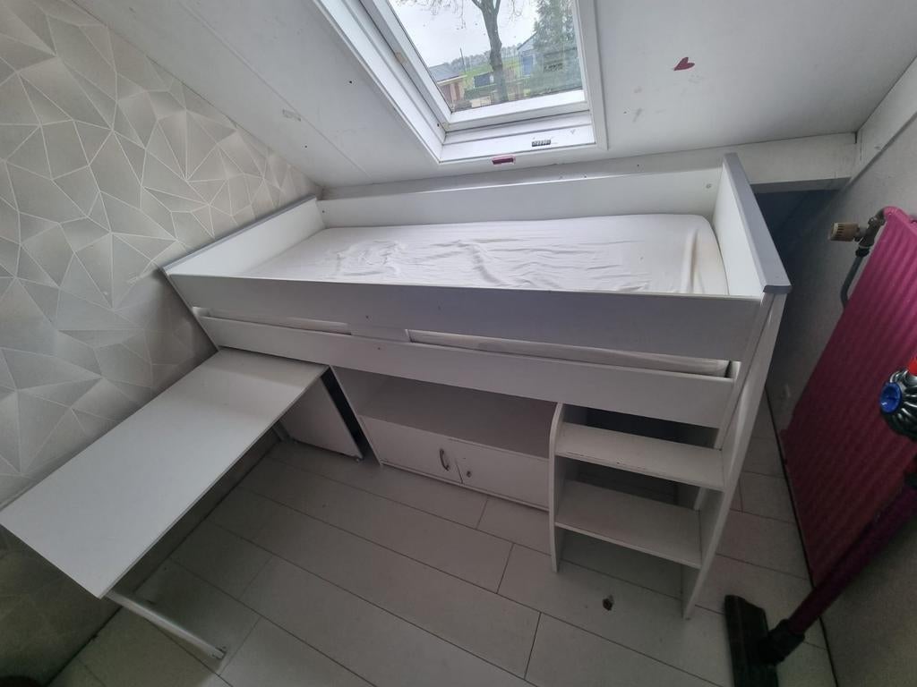 Half hoogslaper  met bureau en onderkast, Ophalen, 90 cm, Eenpersoons, Zo goed als nieuw