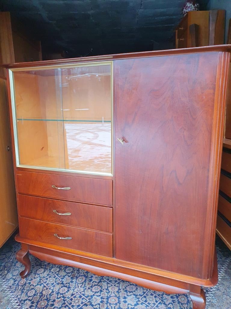 Queen Anne vitrine kast., Huis en Inrichting, Kasten | Vitrinekasten, Ophalen, Glas, 100 tot 150 cm, Zo goed als nieuw