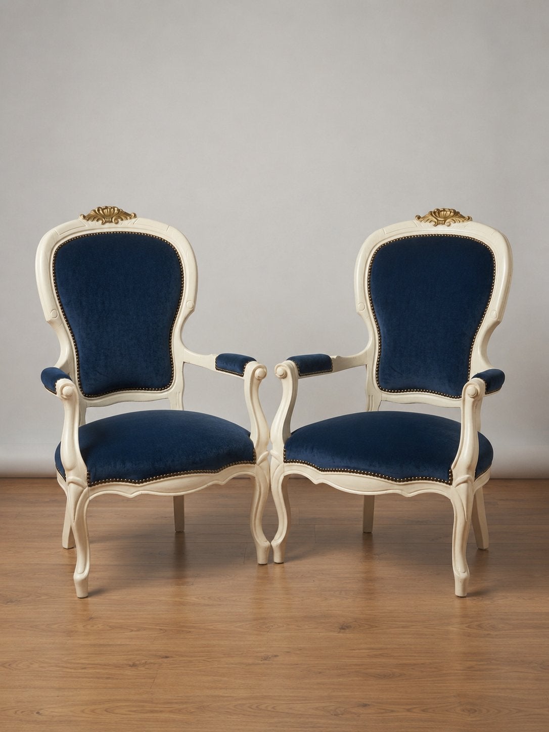 2 Louis XV Fauteuils – Blauw Velours – Barok - zeer netjes, Antiek en Kunst, Antiek | Meubels | Stoelen en Banken, Ophalen