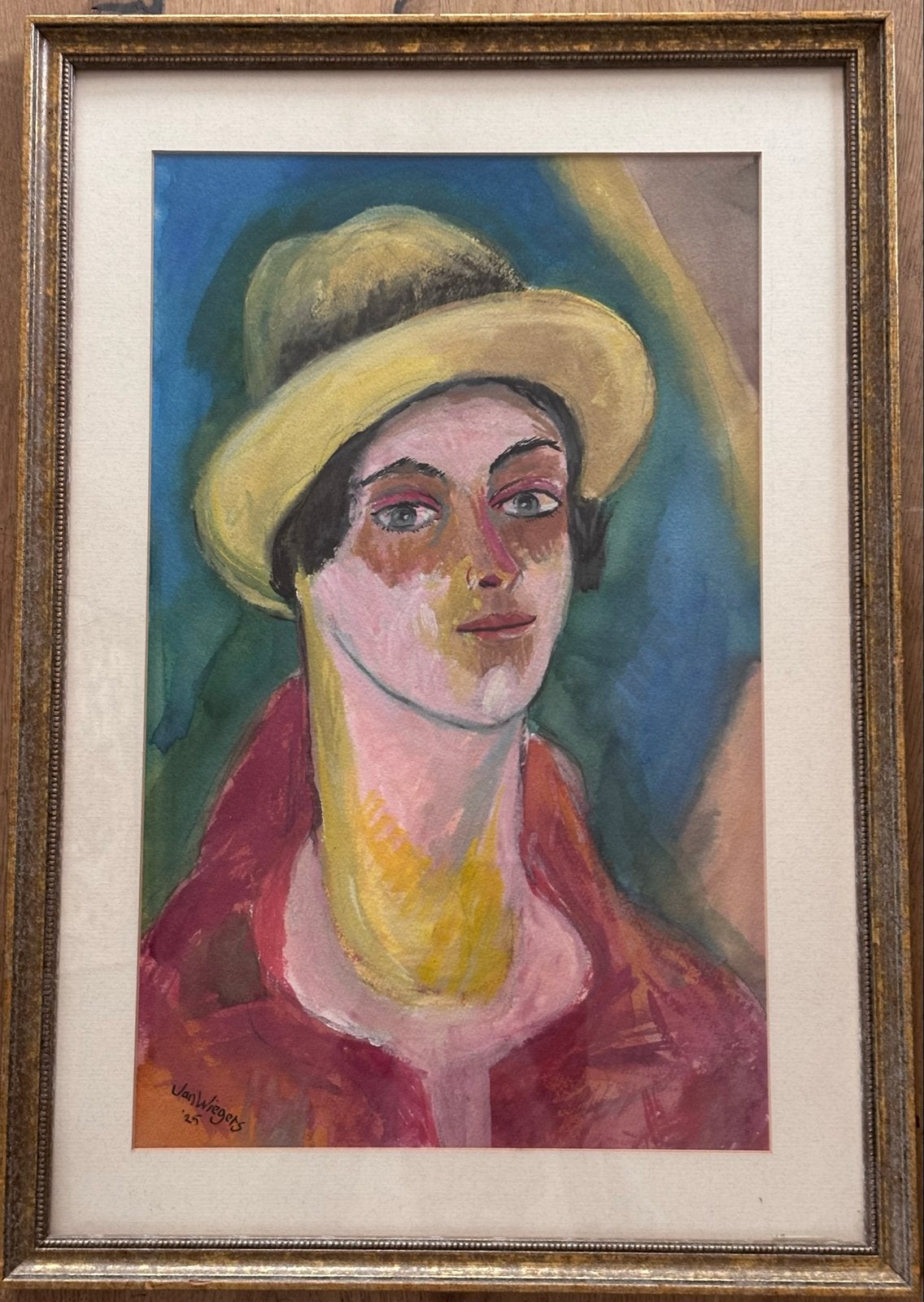 Portret van een vrouw met hoed - Jan Wiegers (1925), Portret of Personen, Expressionistisch, Ophalen of Verzenden, Gesigneerd
